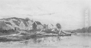 Village Au Bord De La Riviere by Hippolyte Camille Delpy
