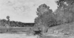 Pecheur Au Bord De L'eau by Hippolyte Camille Delpy