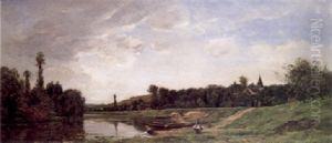 Washing On The Banks Of A River, A Village Beyond Washing On The Banks Of A River, A Village Beyond