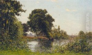 A Barge In A River Landscape A Barge In A River Landscape