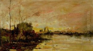 Bord De Riviere, Effet De Ciel by Hippolyte Camille Delpy