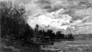 Moored Rowing Boats In A Lake by Hippolyte Camille Delpy