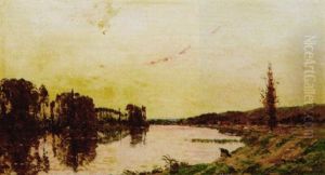 Paysage De Bords De Riviere by Hippolyte Camille Delpy