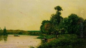 Washerwomen By The River At Sunset by Hippolyte Camille Delpy