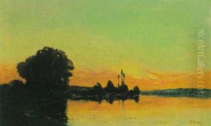 Flusslandschaft Im Abendrot by Hippolyte Camille Delpy