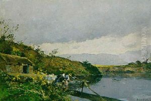 Waescherinnen Am Ufer Eines Teichs