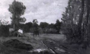 Sommerlandschaft Mit Einem Bauernhaus Am Weg Links by Hippolyte Camille Delpy