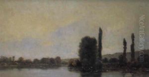 El Sena A Su Paso Por La Campina Al Atardecer by Hippolyte Camille Delpy