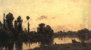 Washerwomen And Fishermen On A Riverbank