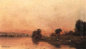 Les Lavandieres Au Crepuscule by Hippolyte Camille Delpy