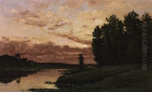 Fluslandschaft Mit Figurenstaffage by Hippolyte Camille Delpy
