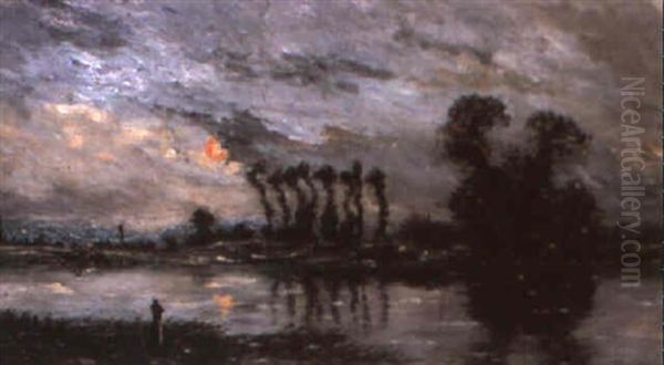 Wooded River Landscape At Sunset - view 1