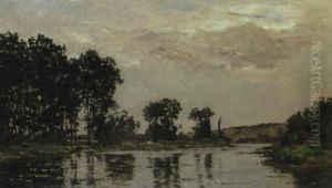 Flusslandschaft Unter Bew"lktem Himmel