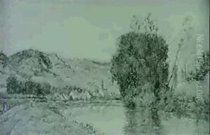 Village Au Bord De La Riviere by Hippolyte Camille Delpy