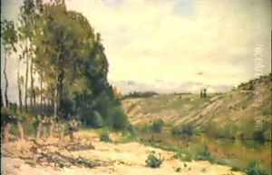Flusslandschaft Unter Bewolktem Himmel by Hippolyte Camille Delpy