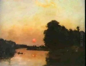 Paysage Au Coucher De Soleil by Hippolyte Camille Delpy