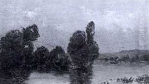 A Boat On A River At Dusk by Hippolyte Camille Delpy