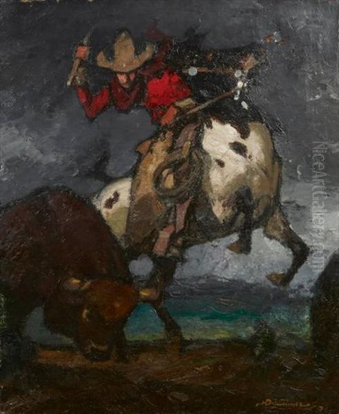 Cow Boy Chassant Le Bison - view 1