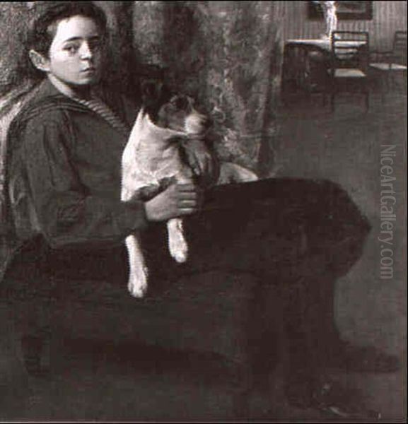 Interieur Mit Madchen Und Hund - view 1