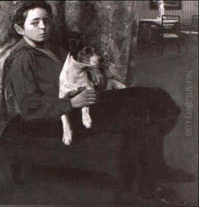 Interieur Mit Madchen Und Hund by Alois Delug