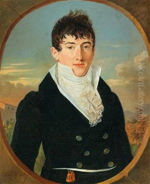 Portrait Of An Elegant Young Man Before A Landscape Background At Dusk - view 1