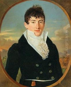 Portrait Of An Elegant Young Man Before A Landscape Background At Dusk