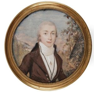 Portrait De Jeune Homme Sur Fond De Paysage by Jean-Jacques-Thereza Delusse