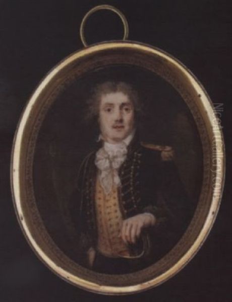 An Officer Wearing Dark Blue Jacket With Hussars-style Frogging, A Gold Epaulette On His Shoulder And An Aiguilette On The Other, Grey Fur Trim To His Cuffs, Straw Yellow Waistcoat Edged In Gold Cord - view 1