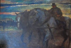 Le Retour Du Labour Au Coucher Du Soleil by Jean Delvin