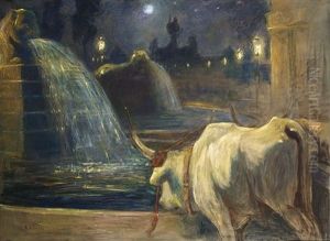 An Ox Near A Fountain by Jean Delvin