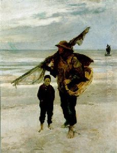 Garnaalvisser Op Het Strand by Jean Delvin