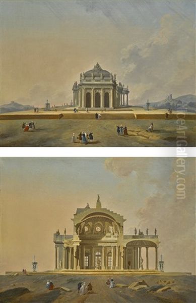 Two Fantastical Architectural Studies With Figures - view 1