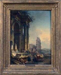 Abreuvoir Dans Des Ruines Antiques, Au Fond Le Colisee