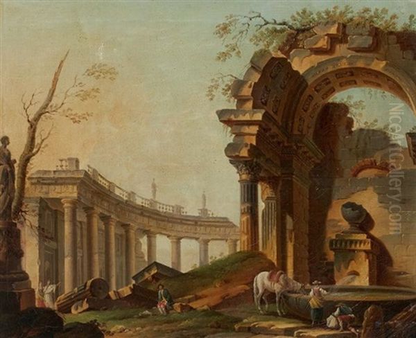 Une Halte Pres De La Fontaine Dans Un Temple En Ruines - view 1