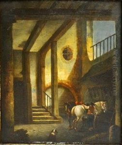 Chevaux Dans Une Etable by Pierre Antoine Demachy