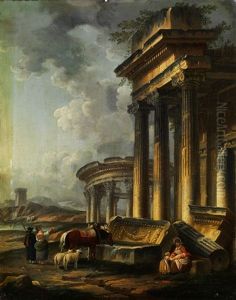 Romische Tempelruinen Mit Figurenstaffage by Pierre Antoine Demachy