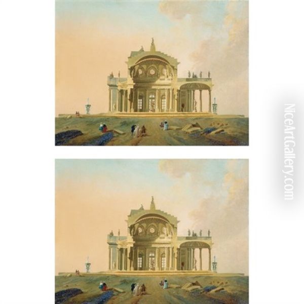 Fantastical Architectural Studies With Figures (2 Studies) - view 1
