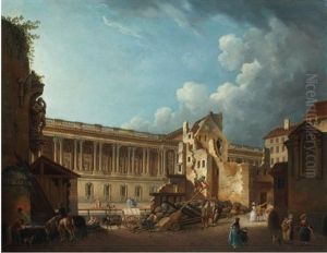 Degagement De La Colonnade Du Louvre Vue Prise Pendant Le Demolition Des Vestiges De L'hotel Du Petit Bourbon by Pierre Antoine Demachy