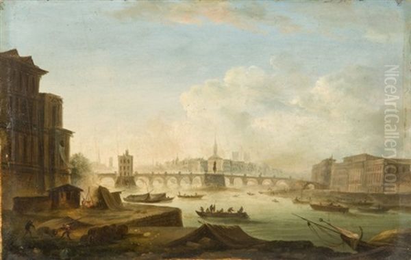 Vue Du Pont-neuf Et De L'hotel De La Monnaie (+ Vue De La Seine Avec Le Louvre Et Le College Des Quatre-nations; Pair) - view 1