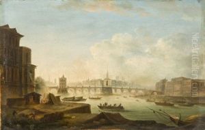 Vue Du Pont-neuf Et De L'hotel De La Monnaie (+ Vue De La Seine Avec Le Louvre Et Le College Des Quatre-nations; Pair) by Pierre Antoine Demachy