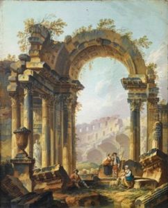 Bergers Se Reposant Dans Un Paysage De Ruines Romaines by Pierre Antoine Demachy