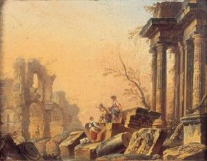 Lavandieres Et Soldats Au Milieu De Ruines Antiques
