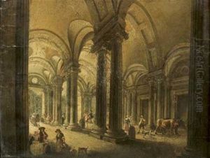 Vue Presumee De L'entree Du Palais Royal A Paris by Pierre Antoine Demachy