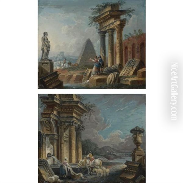 Capricci Of Roman Ruins With Figures ( Pair, One Smaller) - view 1