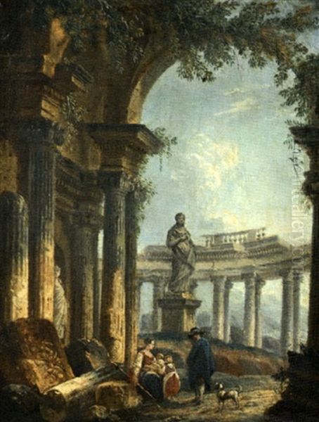Personnages Dans Des Ruines De Colonnades - view 1