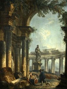 Personnages Dans Des Ruines De Colonnades