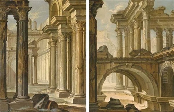 Architectural Capricci With Classical Ruins (+ Another, Similar; Pair) - view 1
