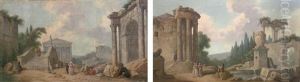 A Capriccio Of Classical Ruins With Elegant Figures (+ A Capriccio Of Classical Ruins With Elegant Figures By A Fountain; Pair)