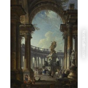 Imaginary Rotonda With The Statue Of Louis Xiv by Pierre Antoine Demachy