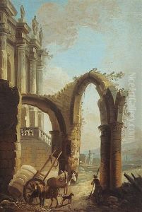 Carriole Et Paysans Devant Les Ruines D'une Eglise Gothique Carriole Et Paysans Devant Les Ruines D'une Eglise Gothique